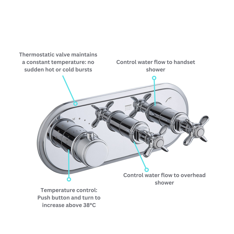 Chrome 2 Outlet  Ceiling Mounted Thermostatic Mixer Shower Set with Hand Shower  - Camden