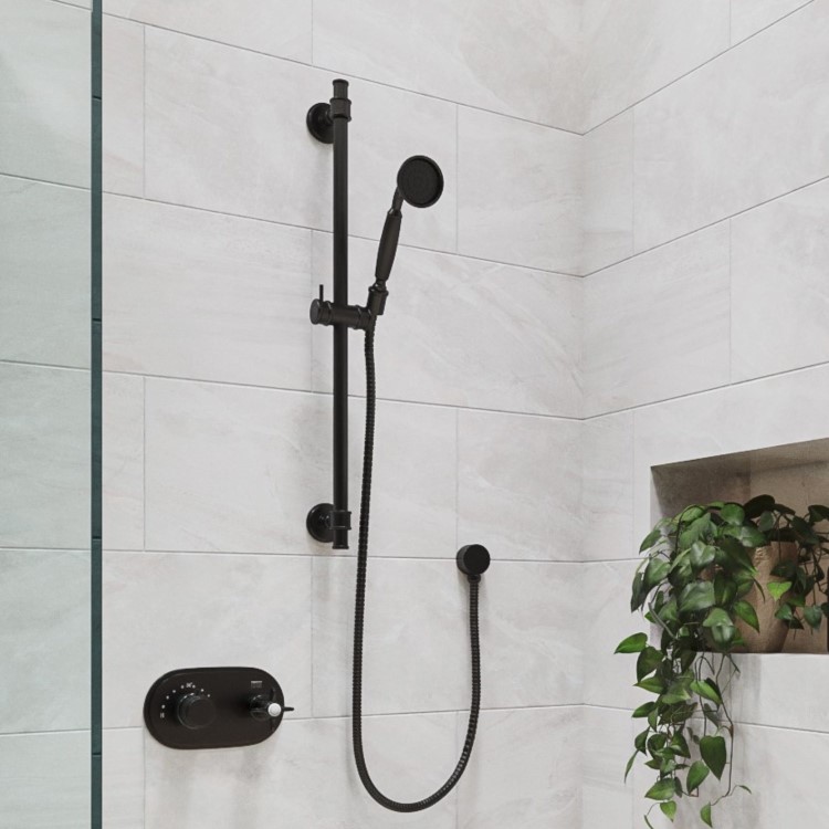 Black 1 Outlet Thermostatic Mixer Shower Set with Hand Shower  - Camden