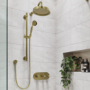Brushed Brass Concealed Thermostatic Mixer Shower with Wall Shower Head, Slide Rail & Hand Shower - Camden