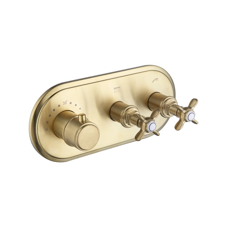Brushed Brass Concealed Thermostatic Mixer Shower with Wall Shower Head, Slide Rail & Hand Shower - Camden