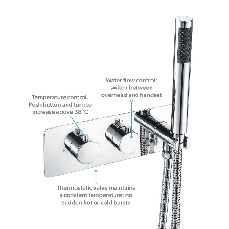 Chrome 2 Outlet  Wall Mounted Thermostatic Mixer Shower Set with Hand Shower - Flow