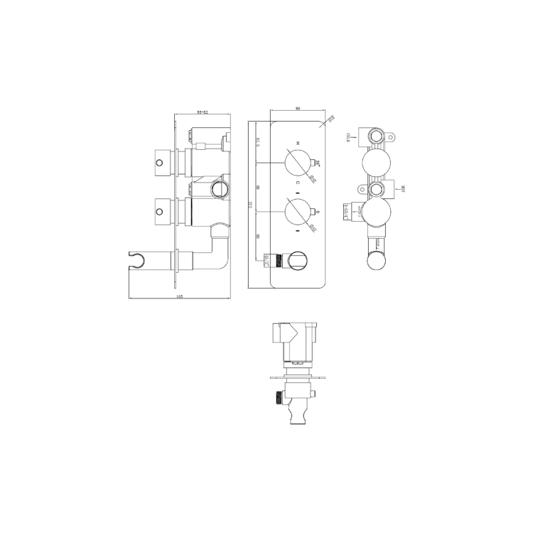 Chrome 2 Outlet  Wall Mounted Thermostatic Mixer Shower Set with Hand Shower - Flow