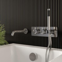 Chrome 2 Outlet  Wall Mounted Thermostatic Mixer Shower Set With Hand Shower & Spout - Flow Chrome 2 Outlet  Wall Mounted Thermostatic Mixer Shower Set With Hand Shower & Spout - Flow