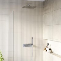 Chrome 2 Outlet  Wall Mounted Thermostatic Mixer Shower Set with Hand Shower - Cube Chrome 2 Outlet  Wall Mounted Thermostatic Mixer Shower Set with Hand Shower - Cube