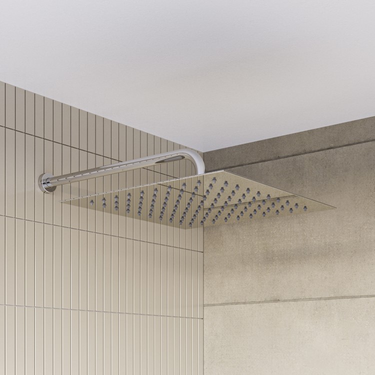 Chrome 2 Outlet  Wall Mounted Thermostatic Mixer Shower Set with Hand Shower - Cube