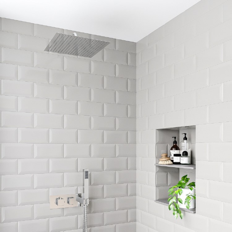 Chrome 2 Outlet  Wall Mounted Thermostatic Mixer Shower Set with Hand Shower - Cube