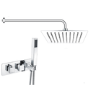 Chrome 2 Outlet  Wall Mounted Thermostatic Mixer Shower Set with Hand Shower - Cube