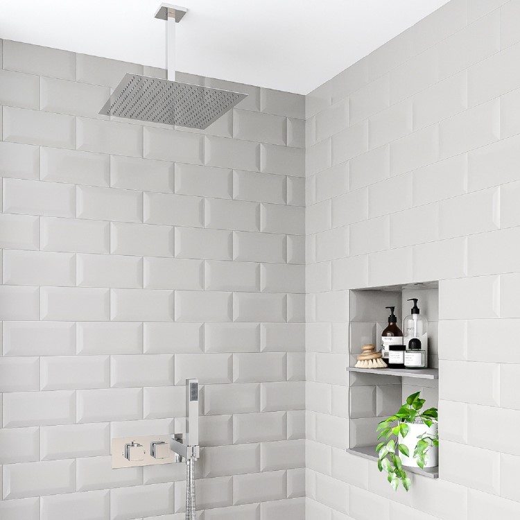 Chrome 2 Outlet  Ceiling Mounted Thermostatic Mixer Shower Set with Hand Shower - Cube