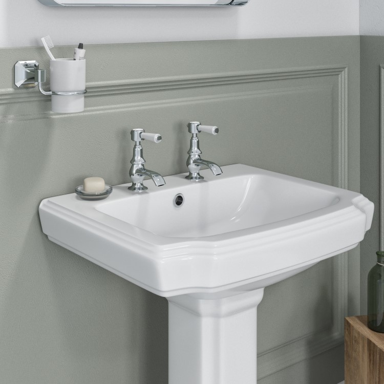 Chrome Traditional Basin Pillar Taps & Bath Filler Tap Pack - Helston