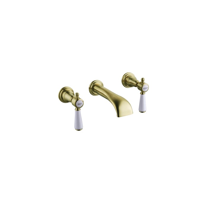 Gold Bath Shower Mixer and Wall Mounted Basin Tap Set - Helston