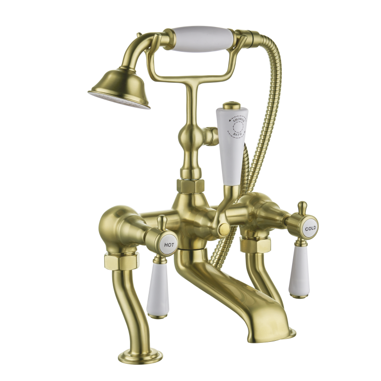 Gold Bath Shower Mixer and Wall Mounted Basin Tap Set - Helston