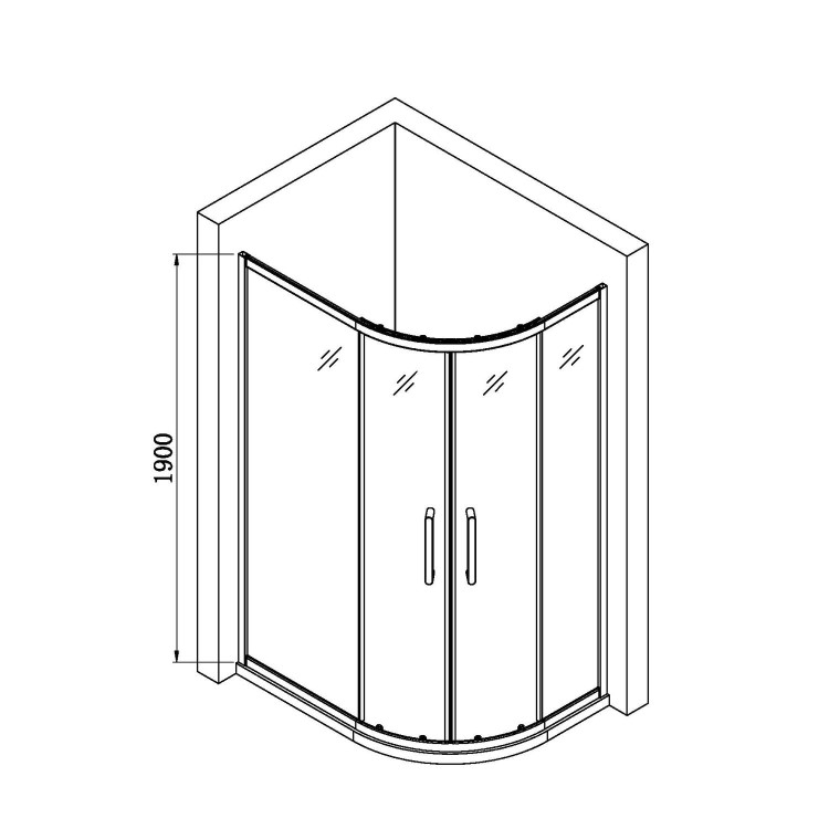 Chrome 6mm Glass Right Hand Offset Quadrant Shower Enclosure with Shower Tray 900x760mm - Carina