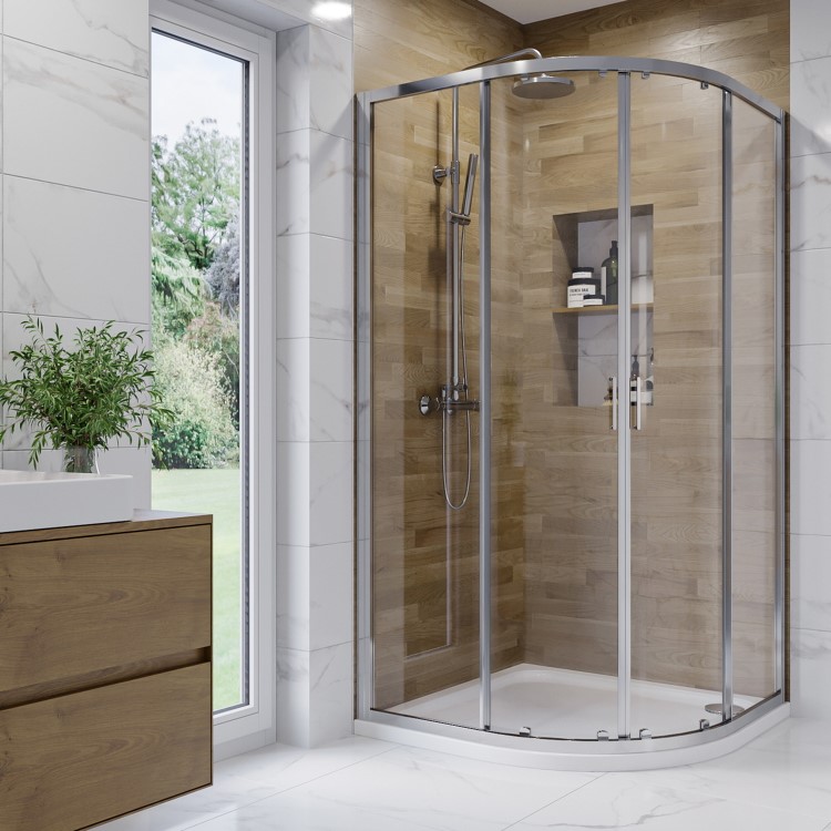 Chrome 6mm Glass Right Hand Offset Quadrant Shower Enclosure with Shower Tray 1000x800mm - Carina