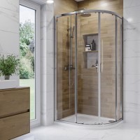 1000x800mm Chrome 6mm Glass Left Hand Offset Quadrant Shower Enclosure with Shower Tray - Carina