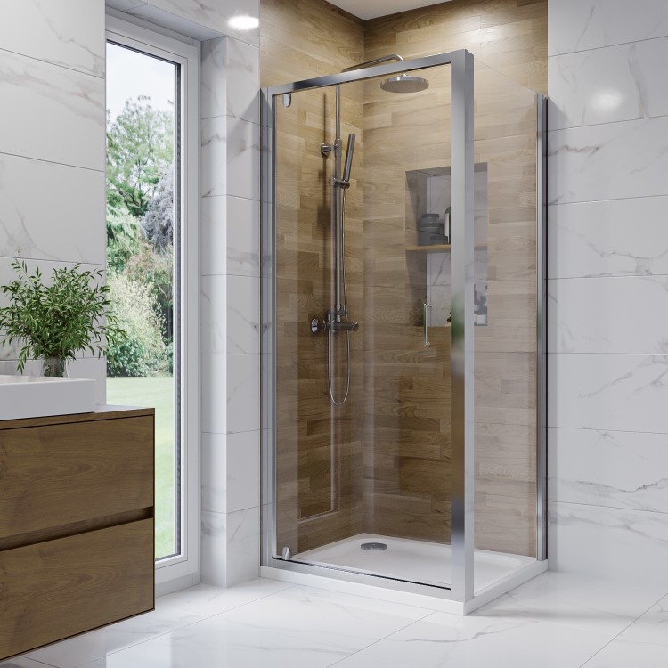 800mm Chrome 6mm Glass Square Hinged Shower Enclosure - Carina
