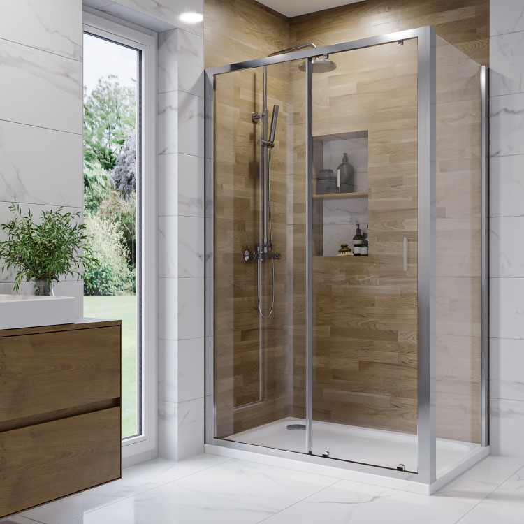 1200x700mm Chrome 6mm Glass Rectangular Sliding Shower Enclosure - Carina