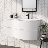 Grade A1 - 1000mm White Wall Hung Right Hand Curved Vanity Unit with Basin - Tulum
