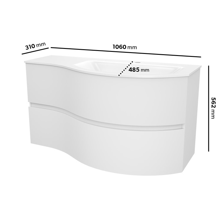 Grade A1 - 1000mm White Wall Hung Right Hand Curved Vanity Unit with Basin - Tulum