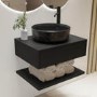 Grade A1 - 600mm Black Wall Hung Countertop Vanity Unit with Black Marble Effect Basin and Shelves - Lugo
