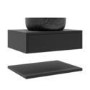 Grade A1 - 600mm Black Wall Hung Countertop Vanity Unit with Black Marble Effect Basin and Shelves - Lugo