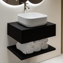 BUN/A1/BeBa_28139/98667 ONLY OPENED - 600mm Black Wall Hung Countertop Vanity Unit with Basin and Shelf - Lugo