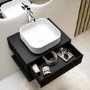 ONLY OPENED - 600mm Black Wall Hung Countertop Vanity Unit with Basin and Shelf - Lugo