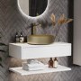 Grade A1 - 800mm White Wall Hung Countertop Vanity Unit with Brass Basin and Shelves - Lugo