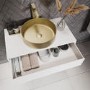 Grade A1 - 800mm White Wall Hung Countertop Vanity Unit with Brass Basin and Shelves - Lugo