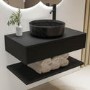 Grade A1 - 800mm Black Wall Hung Countertop Vanity Unit with Black Marble Effect Basin and Shelves - Lugo