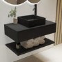 ONLY OPENED - 800mm Black Wall Hung Countertop Vanity Unit with Black Square Basin and Shelves – Lugo