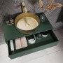 800mm Green Wall Hung Countertop Vanity Unit with Brass Basin and Shelf - Lugo