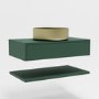 800mm Green Wall Hung Countertop Vanity Unit with Brass Basin and Shelf - Lugo