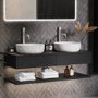 ALMOST PERFECT - 1200mm Black Wall Hung Double Countertop Vanity Unit with White Marble Effect Basins and Shelves - Lugo