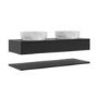 ALMOST PERFECT - 1200mm Black Wall Hung Double Countertop Vanity Unit with White Marble Effect Basins and Shelves - Lugo