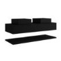 1200mm Black Wall Hung Countertop Double Vanity Unit with Black Square Basins and Shelf - Lugo