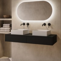 1200mm Black Wall Hung Countertop Vanity Unit with Square Basin - Lugo