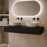 1200mm Black Wall Hung Double Countertop Vanity Unit with Basin - Lugo