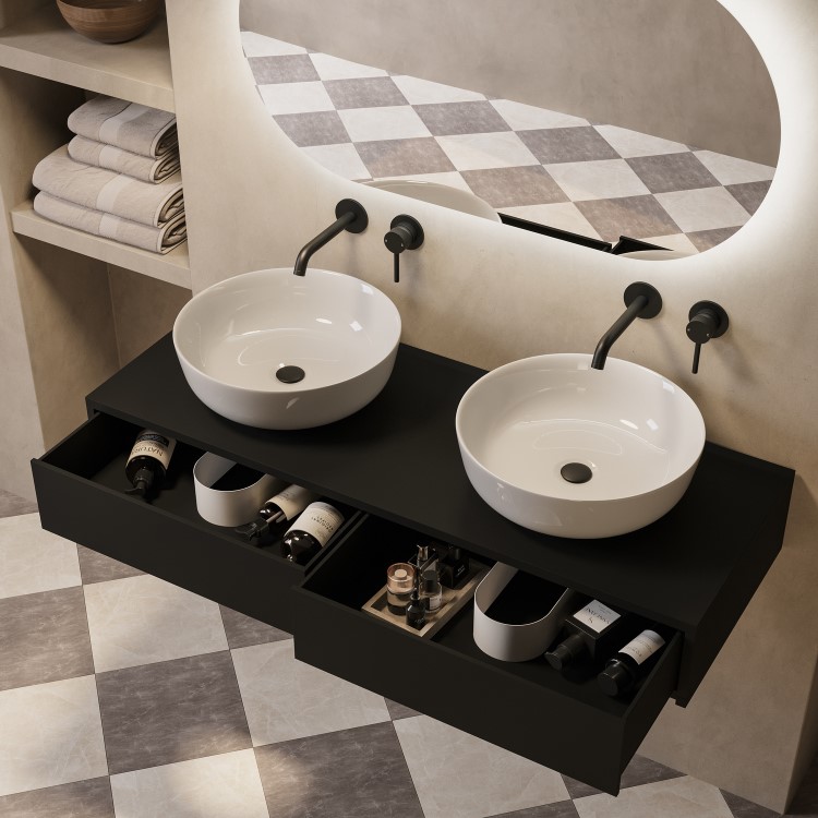 1200mm Black Wall Hung Double Countertop Vanity Unit with Basin - Lugo