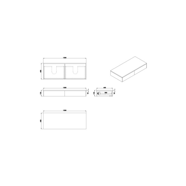 1200mm Black Wall Hung Double Countertop Vanity Unit with Basin - Lugo