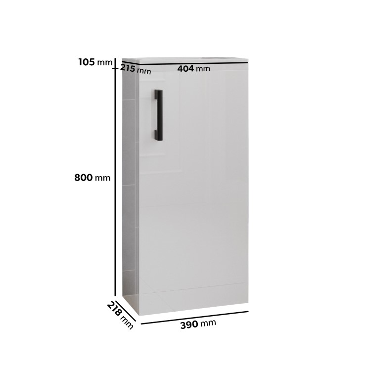 400mm White Freestanding Cloakroom Vanity Unit with Basin and Black Handle - Ashford