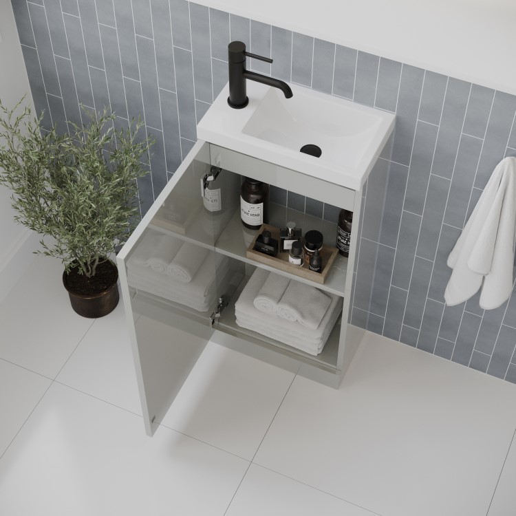 400mm Grey Freestanding Cloakroom Vanity Unit with Basin and Black Handle - Ashford