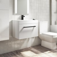 Grade A1 - 600mm White Wall Hung Vanity Unit with Basin and Black Handle - Ashford