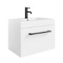 600mm White Wall Hung Vanity Unit with Basin and Black Handle - Ashford
