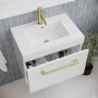 600mm White Wall Hung Vanity Unit with Basin and Brass Handle - Ashford