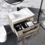 Grade A1 - 600mm Wood Effect Wall Hung Vanity Unit with Basin and Black Handle - Ashford