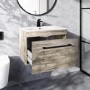 Grade A1 - 600mm Wood Effect Wall Hung Vanity Unit with Basin and Black Handle - Ashford