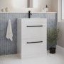 600mm White Freestanding Vanity Unit with Basin, Black Handles and Drawers - Ashford