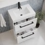 600mm White Freestanding Vanity Unit with Basin, Black Handles and Drawers - Ashford