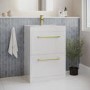 600mm White Freestanding Vanity Unit with Basin and Brushed Brass Handles - Ashford