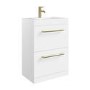 600mm White Freestanding Vanity Unit with Basin and Brushed Brass Handles - Ashford